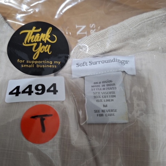 Soft Surroundings Beige Flower Pockets Lagenlook Linen Blend Baggy Tunic Top M - Picture 16 of 16